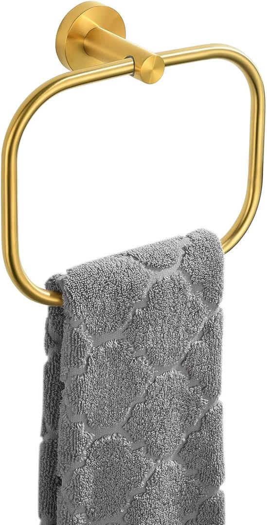 Angle Simple Square Towel Ring Brushed Dark Gold, SUS304 Stainless Steel Swivel Hand Towel Holder for Bathroom, Wall Mount, 7.87 Inches