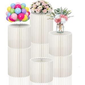 7 Pack Cylinder Stands for Party, 11.8"+15.7" Round Pedestal Stand, Foldable Cardboard Columns Cylinder Tables, Pedestal Display Plinth Pillars with Balloon & Pump for Wedding Birthday Party