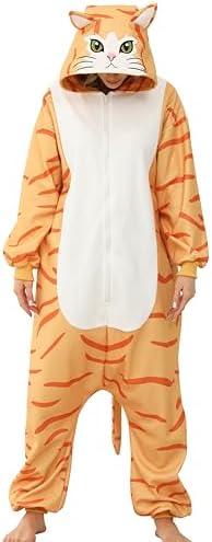 CWDGAGANB Adult Orange Cat Costume Ginger Cat Onesie Pajamas Halloween Costumes Cosplay Sleepwear for Women Men 2XL