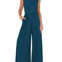 BTFBM Womens Casual Jumpsuits Dressy 2026 Spring One Piece Outfits Crew Neck Sleeveless Knit Wide Leg Pants Romper Beach(Dark Blue, Small) (S)
