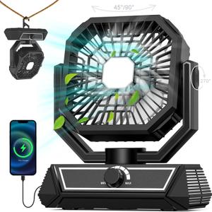 Personal Fan Camping rechargeable, 20000mAh Battery powered fan with LED Lantern, Black