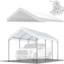 10'x20' Upgraded Carport Replacement Top Canopy Cover for Car Garage Shelter Tent Party Tent with Ball Bungees White (Only Top Cover, Frame is not Included)