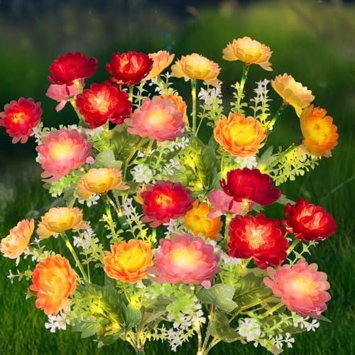 Solar Flowers Lights, 4 Pack Solar Garden Lights with 28 Flowers, Waterproof Solar Artificial Flower Outdoor for Yard, Patio, Pathway, Festival, Wedding, Party, Garden Decor, Gift for Women/Mom