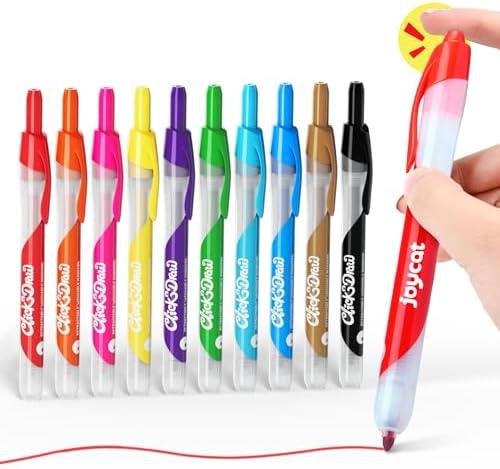 JoyCat Click & Draw Washable Markers for kids with Retractable Tips,10 Colors Markers Set,retractable marker for Toddlers Kids, Ideal arts & crafts supplies,coloring markers,Holiday Gifts for Kids.
