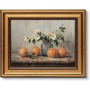 VIYYIEA Vintage Gold Framed Canvas Prints Wall Decor, Farmhouse Vintage kitchen Wall Art, Classical Oranges Still Life Paintings, Rustic Pictures for Dining Room Living Room Shelf, 8x10inch