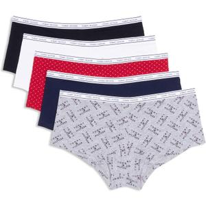 Tommy Hilfiger womens Classic Cotton Boyshort Underwear With Logo Waistband 5-pack, S