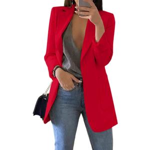 Cnkwei Womens Casual Blazers Open Front Long Sleeve Lapel Collar Work Office Jacket (X-Large, Red)