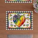 3 x XCHI Rainbow Love Heart LGBTQ Placemats Set of 4 Pride Day Inclusion Lesbian Gay Bisexual Transgender Queer Homosexual Equality Table Mats Decorations 12x18 Inch