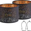 Black Lampshades Set of 2, Drum Lamp shade with Hollow-carved Design, 12.7" x 12.7" x 10 Inches Lampshades for Table Lamp, Floor Lamp, Pendant Light, Lamp Shade Harp Holder Included