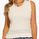 Allegra K Women's Tank Top Crew Neck Sleeveless Ribbed Spring Summer Ruffle Hem Basic Tanks, XL, Beige