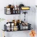 LEVERLOC Shower Caddy Suction Cup, 2 Pack suction shower shelf with Hooks & Soap holder, NO-Drilling Bathroom Holder, Rustproof Bathroom Organizer, Black