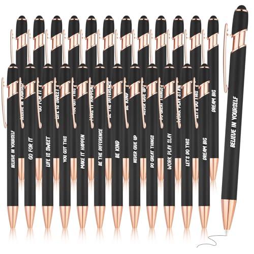 Yeaqee 24 Pcs Inspirational Ballpoint Pens Motivational Black Ink Retractable Quotes Pen with Stylus Tip Encouraging Message for Women Men Writing Office School Valentine's Day Gift(Black)