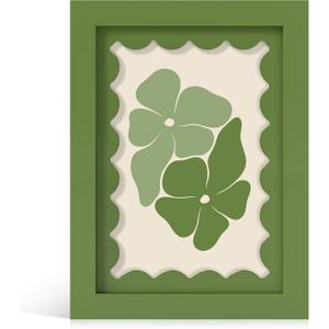5x7 Picture Frame with Real Glass, Wooden cute 5 x 7 Photo Frame with Wavy Mat for Tabletop and Wall Hanging, Green, 1 Pack