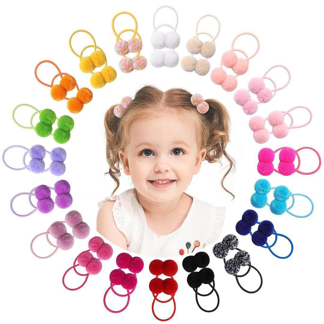 choicbaby Baby Girls Hair Accessories - Small Fluffy Pom Pom Ball Elastic Ponytail Holders and Rubber Bands for Toddlers and Infants (40Pcs)
