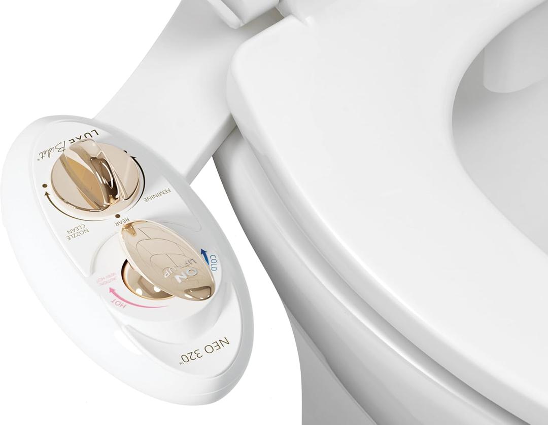 LUXE Bidet NEO 320 - Warm Water, Dual Nozzle, Self-Cleaning, Non-Electric Bidet Attachment for Toilet Seat, Adjustable Water Pressure, Rear & Feminine Wash (Gold)