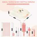 Bottle Cleaner Brush Set, 7 in 1 Bottle Brush Cleaner Baby, Home and Travel Bottle Brush Set Contain Bottle Brush, Nipple Brush, Straw Brush, Storage Box, Soap Dispenser, Bottle Drying Rack (Pink)