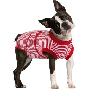 FUAMEY Dog Recovery Suit Male,Dogs Surgery Neuter Suits Puppy Spay Shirts for Female Protect Dog's Skin Anti Licking Abdominal Wounds Doggie Onesie Pet Bodysuit Alternative to Cone Red Stripes M (M (Back:13.4-16.1'', Weight:14-25 LB))