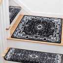 Brakki Bullnose Stair Treads for Wooden Steps, Non Slip Landing Mat, 1pc | Washable, Stair Rug for Indoor Runner and Pets, Indoor Doormat for Kitchen Bathroom, L30" x W30", Black