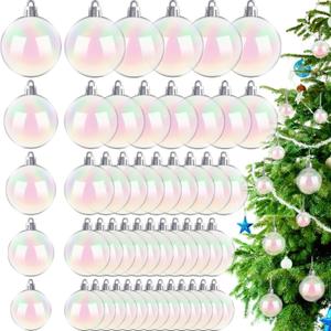 50 PCS Christmas Iridescent Ornaments,Clear Plastic Bubbles Hanging Filled Ornaments,Christmas DIY Hanging Rainbow Ball 5 Different Sizes for Xmas Tree Wedding Party Birthday Home Decorations (50 PCS 1.18/1.57/1.97/2.36/3.15 Inch)