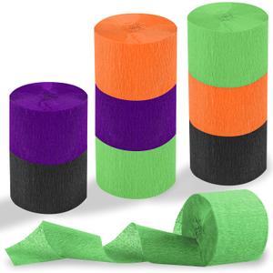 Halloween Crepe Paper Streamers 8 Rolls 656FT Party Decorations Supplies - Orange, Purple, Black, Green for Birthday, Baby Shower, Gender Reveal