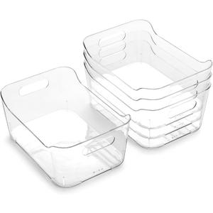 BINO | Plastic Organizer Bins, Small - 4 Pack | The SOHO Collection | Multi-Use Plastic Bin | Pantry & Freezer Organizer Bin | Storage Containers | Bins for Home & Kitchen Org (Clear)
