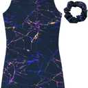 JESKIDS Leotards for Girls Gymnastics with Shorts Dance Biketards Tumbling Matching Hair Scrunchie 3~15 Years (Purple Crack)