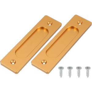 uxcell 2 Pcs Rectangle Recessed Sliding Door 6" Finger Flush Pulls, Handle Stainless Steel Recessed Pocket Door Pull with Screws for Home Bathroom Barn Closet Window, Gold Tone