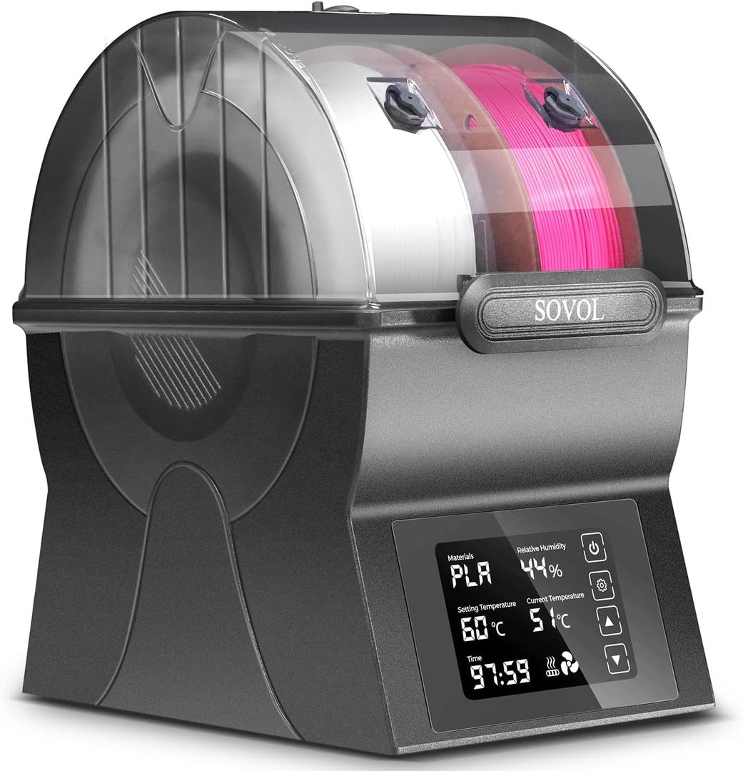 Sovol Filament Dryer, SH02 Dry Box Filament Sealed Storage Box 3D Printer Spool Holder with PTC Heater, Filament Dehydrator with Touch Screen, One Key Set, Compatible with PLA PETG TPU ABS 1.75/2.85mm (Metal Gray)