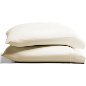 TEXAS LINEN CO. 100% Organic Cotton Percale Pillow Cases Standard/Queen Size Set of 2 - Percale Pillowcases Standard/Queen, Soft, Cooling Pillow Cases for Sleeping, Cotton Pillow Covers - Ivory