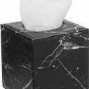 S Forever Cube Tissue Box Holders PU Leather Square Roll Tissue Box Cover (Black Marble Grain,5.32" L x 5.32" W x 5.51" H)