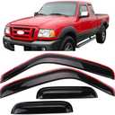 IKON MOTORSPORTS in-Channel Window Visor Compatible with 1999-2011 Ford Ranger, 1999-2000 B2500, 1999-2007 B3000, 1999-2009 B4000 with Extended Cab, Slim Style Acrylic Smoke Tinted 4PC Air Deflector