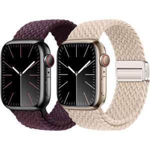 2 Pack Magnetic Bands Compatible with Apple Watch Band 49mm 46mm 45mm 44mm 42mm 41mm 40mm 38mm for Women Men,Stretchy Nylon Braided Sport Loop Wristband for iWatch Series 10 9 8 7 6 SE 5 4 3 Ultra 2 1