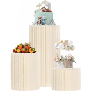 3PCS Cylinder Stands for Party with Acrylic Plates, Foldable Cylinder Pedestal Stand, Cylinder Display Columns for Parties, Weddings, Baby Showers, Birthday, Events Centerpieces Decor (7.8"+15.7"+23.6")