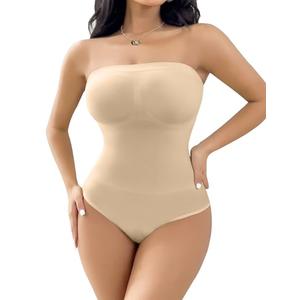 SheBuddy Women's Strapless Shapewear Triangle Bodysuit Tummy Control Seamless Sculpted Body Shaper with Removable Straps, M