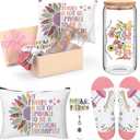 Skylety 5 Pcs Physical Therapy Gifts for Women 16 oz Glass Cup Socks Cosmetic Bag Badge Holder PT Appreciation Gift Box for Coworker Physical Therapist Gift Graduation Birthday