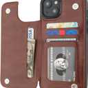 ONETOP Compatible with iPhone 15 Plus Wallet Case with Card Holder, PU Leather Kickstand Card Slots Case, Double Magnetic Clasp and Durable Shockproof Cover 6.7 Inch (Brown)