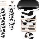 Printed Watch Band with Charms Compatible with Apple Watch 38mm 40mm 41mm 42mm 44mm 45mm 49mm,Print Soft Silicone Band & Decorative Ring Loops for iWatch Series 7 6 5 4 3 2 1
