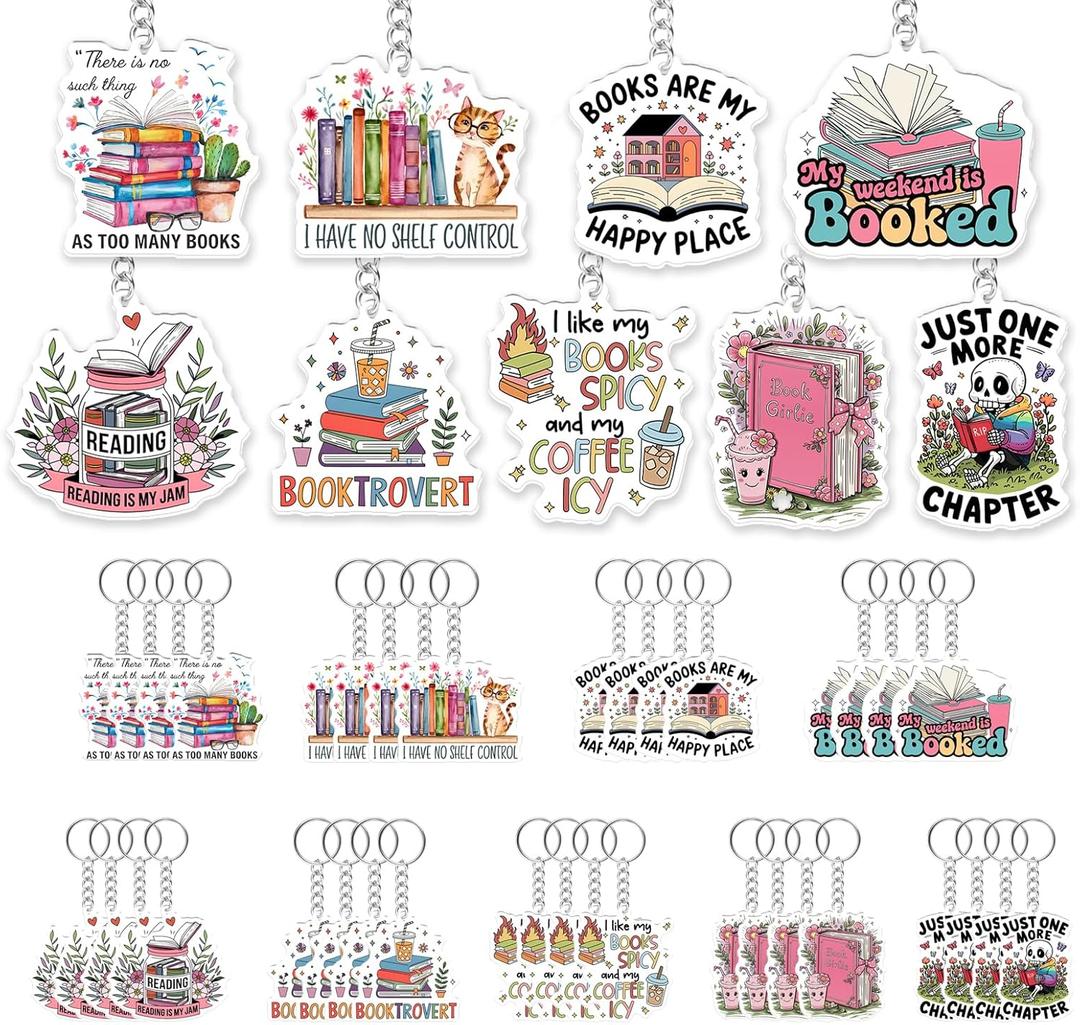 Book Lovers Gifts Bookish keychain Book Club Gifts Acrylic Keychains for Librarian Bookworm Group Club Reading Party Favors