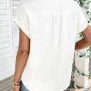 Sidefeel Women's Denim Shirt Button Down V Neck Short Sleeve Jean Shirts Trendy Casual Loose Denim Tops with Oversized Fit (White, S)