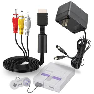 AC Power Supply + Audio Video RCA AV Cable Adapter Cord To External TV Screen Monitor For Super Nintendo SNES Nes Genesis 1 Systems Game Console Bundle Set