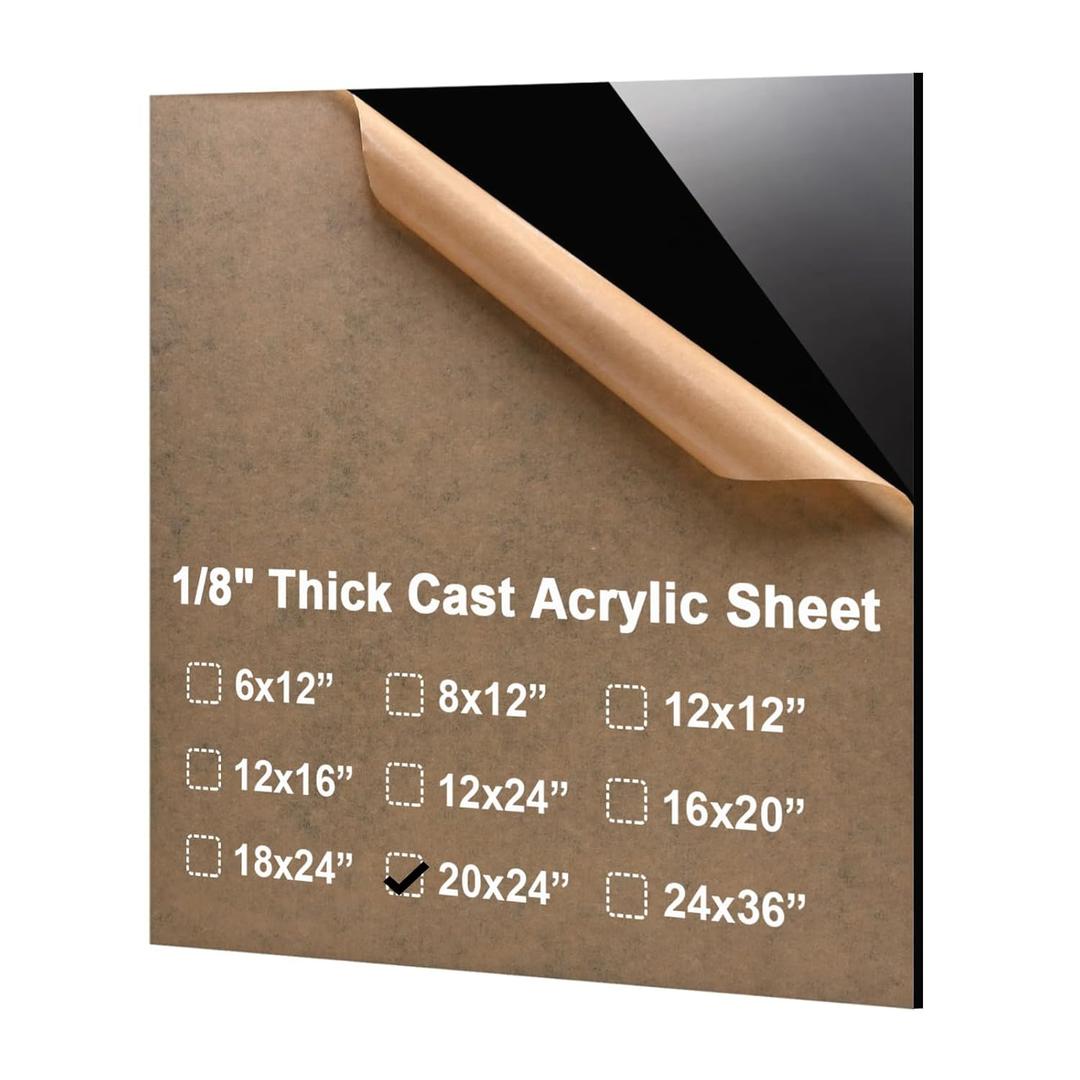 KINLINK 20x24 Plexiglass Sheets 1/8 inch Thick - 3mm Black Cast Acrylic Sheet, Plastic Sheet Polycarbonate Sheet for DIY Project, Craft, Acrylic Sign Wedding Invitation 1 Pack