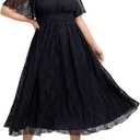 Women's Plus Size Wedding Guest Dress Lace Square Neck Short Sleeve Flowy A Line Formal Maxi Dresses, 3XL