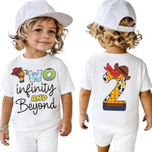KEKEMI 2T Birthday Boy Shirt 2T Boys Cartoon Graphic Birthday T-Shirt Two Years Old Boy Short Sleeve Tees Bday Party Clothes (White, S/90)