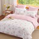 Twin Duvet Cover Floral - Pink Flower Comforter Cover Soft & Lightweight Bedding Set, Microfiber Pink Bow Quilt Cover with Zipper Closure and 1 Pillowcase (68" x 90", No Comforter)