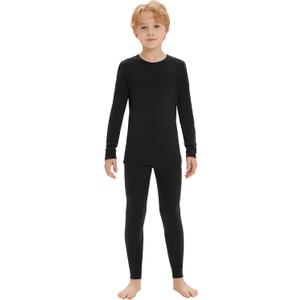 Iguana Unisex Kids 100% Merino Wool Base Layer Set Midweight Thermal Underwear Sets for Girls and Boys (7-8, Black)