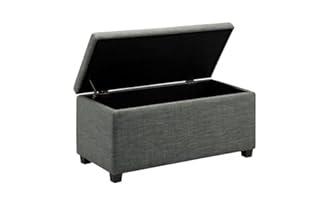 Amazon Basics Upholstered Storage Rectangular Ottoman and Entryway Bench, Polyester, Charcoal Gray, 90.17 cm (W) × 41.91 cm (D) × 43.18 cm (H).