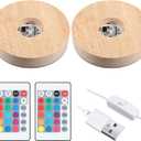 Honoson 3.94 Inch Wooden Light Stand Base Colorful LED Lights Display Base with Remote Control for Selenite Tower 3D Laser Crystal Glass Resin Art (2 Pieces)