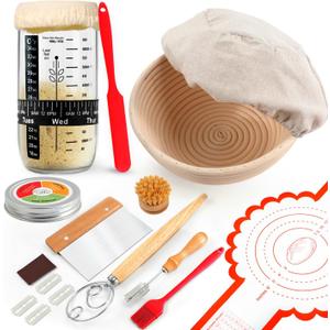 Joyyy Sourdough Starter Kit, Banneton Bread Proofing Basket, 8.5Inch Proofing Basket for Baking, Banneton Bread Baking Gift Set, Sourdough Bread Baking Supplies (Black)
