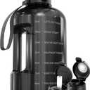 AQUAFIT 128 oz Water Bottle with Time Marker - Straw & Chug Lid - BPA Free 1 Gallon Gym Water Bottle with Handle - Big Gallon Jug (Gray, 128 Ounces)