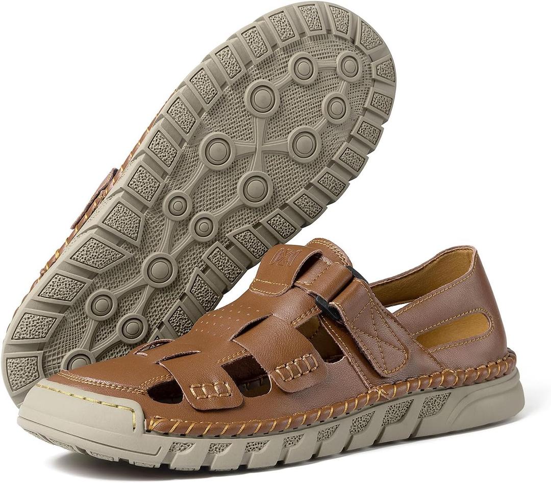 MAIZUN Leather Sandals for Men Summer Closed Toe Sandal Outdoor Fisherman Shoes Hiking Walking Shoes for Beach Walking Hiking Sport Sandal (10.5, Dark Brown)